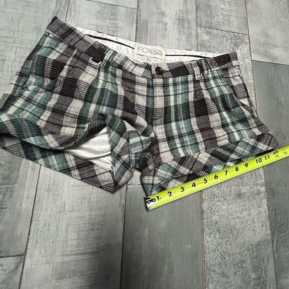 FOX VTG Y2K Academia Plaid Wool Brown Green Ivory Low Rise Mini Dress Shorts 7 S - Picture 11 of 16